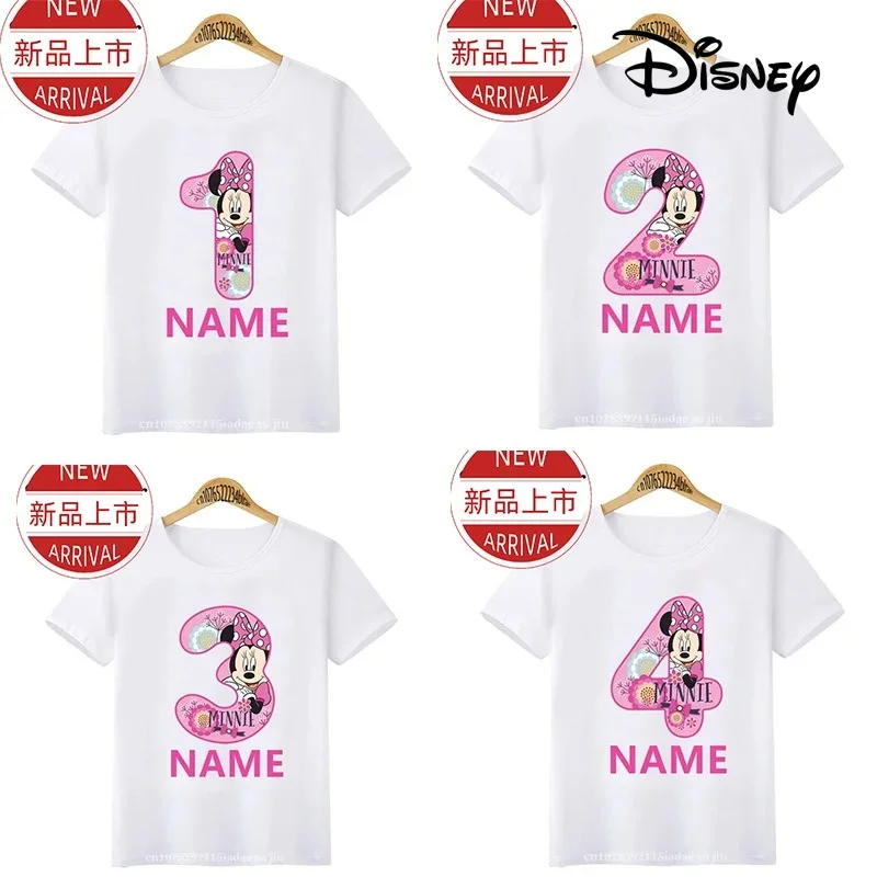 Minnie Mouse Number Bow Graphic T Shirt Kids Clothes 1 2 3 4 5 6 7 8 9 Years Birthday Baby Girls Party T-Shirts Boys Tops 6