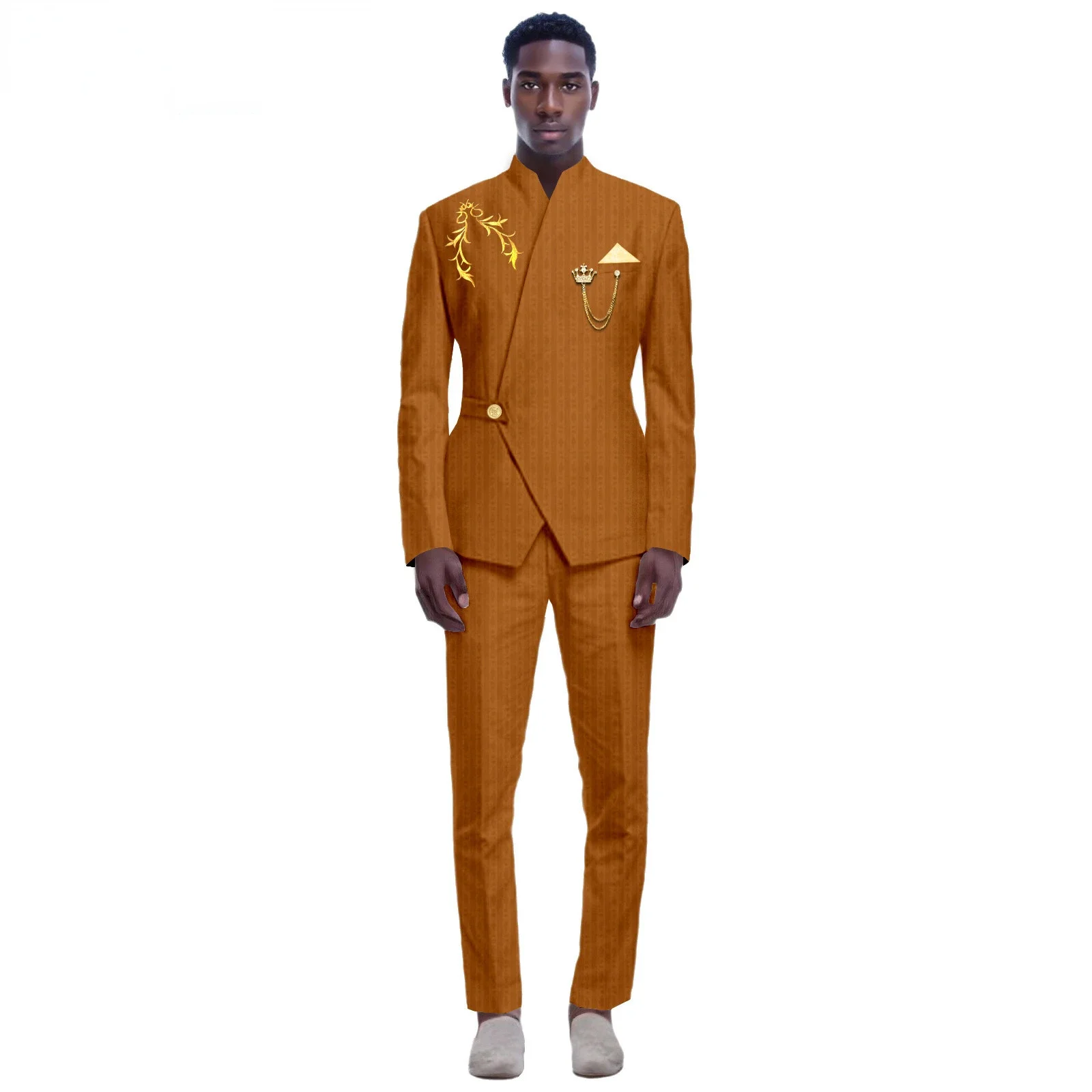 thumbnail image 1 of Nuevos trajes amarillos para hombre, último diseño, solapa, un botón, informal, ajustado, traje para hombre, negocios, boda, novio, elegante, 2 piezas, chaqueta, pantalones, 1 of 5
