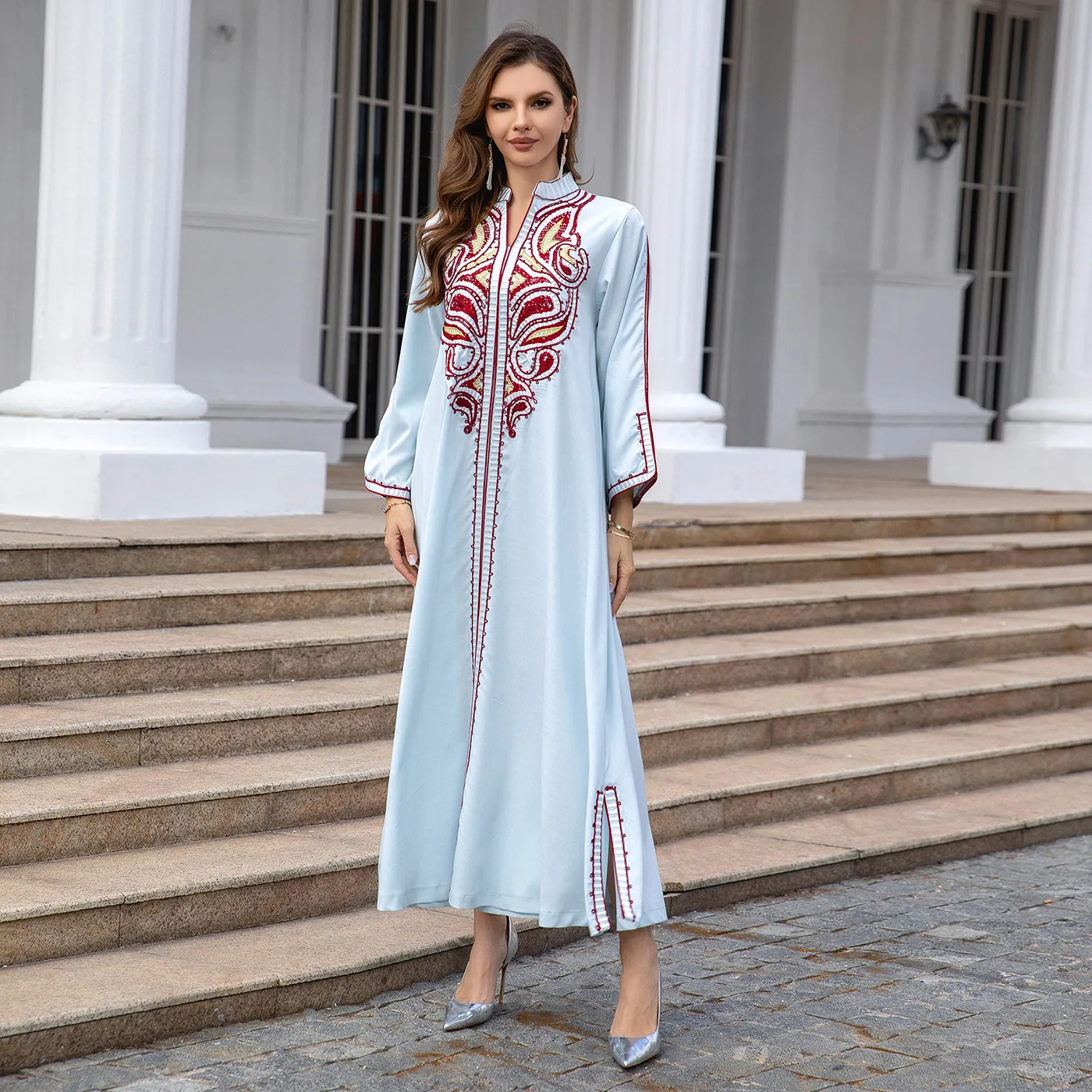 

2024 New Muslim Dress Middle East Womens Robes Cross-border Evening Dress Embroidered Dress Cross-border Foreign Trade
