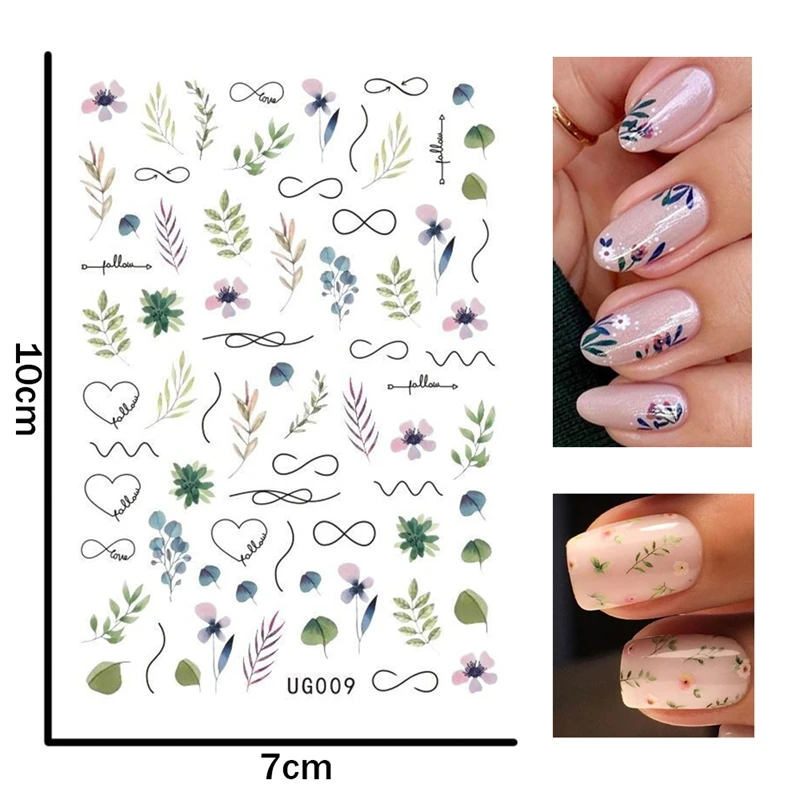 1PC Flash Butterfly Flowers 3D Nail Stickers Self-Adhesive Slider Nail Art Flowers  Decorations Decals Manicure Accessorie 5