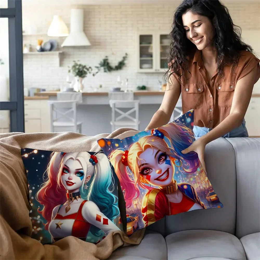 Pillow Covers Cartoon Funny Harleys Quinns Sofa Decorative Home Double-sided Printing Short Plush Cute Cushion Cover