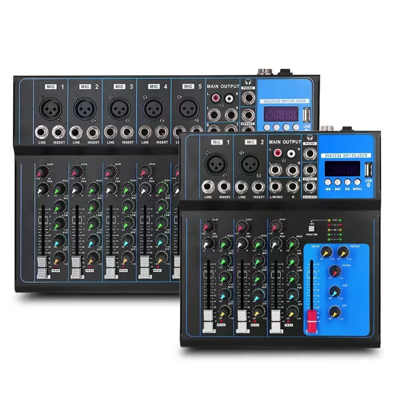 F4F7 오디오 믹서 - USB MP3, +48V 팬텀 파워, DJ, 노래, 회의용 3밴드 EQ 기능을 갖춘 4채널 믹서