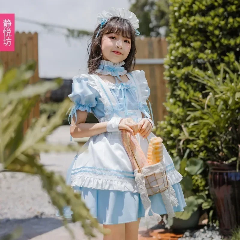 Girls Alice Maud Mary Lolita Maid Suit Cute Blue Dress, Stage Performance Theme Party School Performance Costumes.