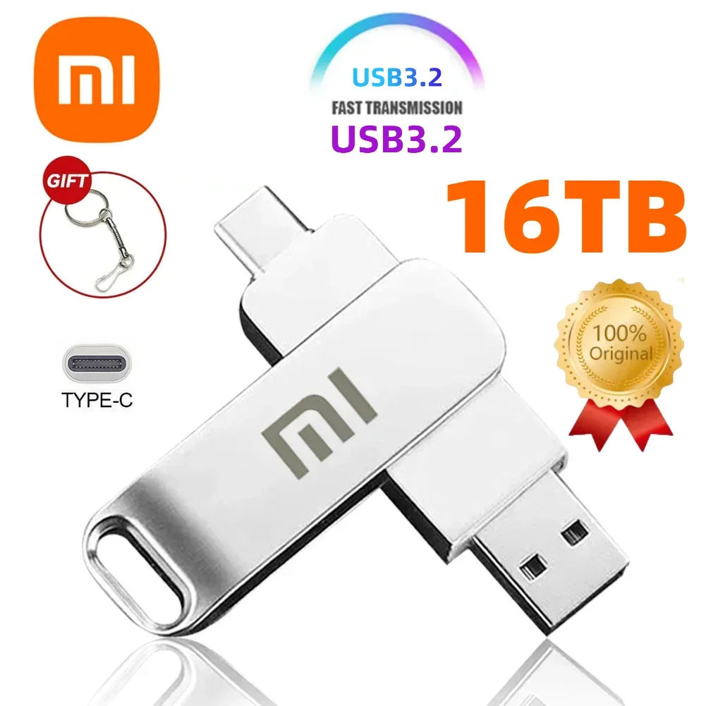 

USB 3,2 флеш-накопитель Xiaomi 16 Тб, высокоскоростной переносной металлический флеш-накопитель, карта памяти, флешка, флеш-диск, водонепроницаемая карта памяти