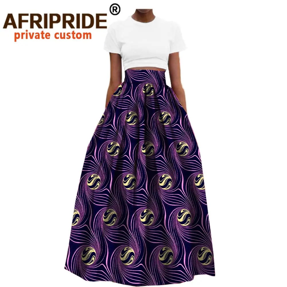 2022 African Clothes Ankle Length Formal Cotton Skirt for Women Dashiki Print Maxi Fabric Wax  Ball Grown AFRIPRIDE A722709 african style clothing Africa Clothing