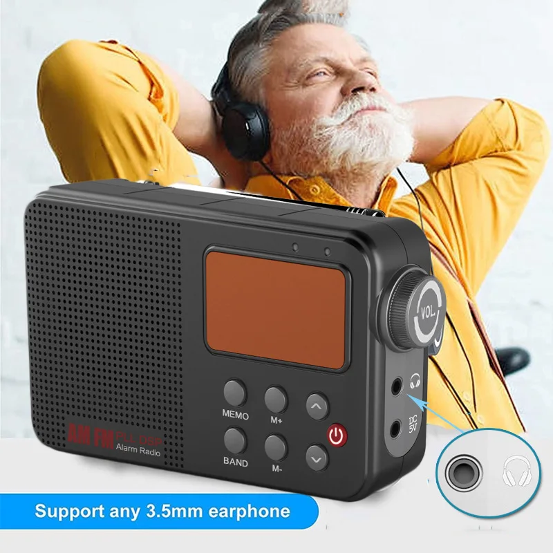 Mini Portable DSP Radio Large LCD Display FM AM SW Radios Built-in Speaker 3.5mm Headphones Jack Alarm Clock Radio Sleep Timer