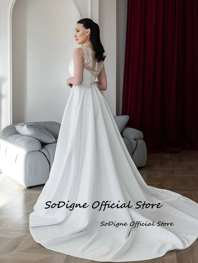 SoDigne A-line Satin Appliques Bride Dresses O-neck Sleeveless Wedding Dress Long Bridal Gowns vestidos de novia Customized 17 Sfcc6ab124a98453cac4f1183a2b84a0eq