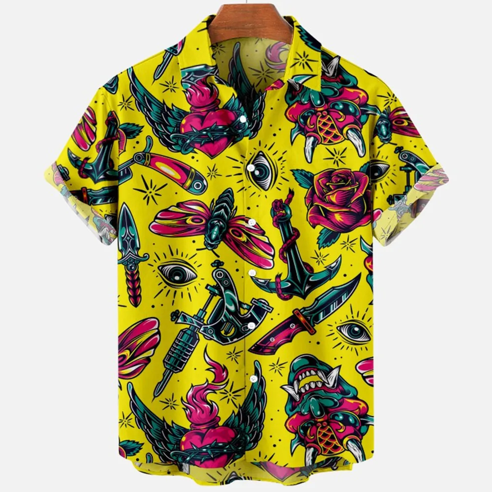 2024 Devil Horror 3d Print Hawaiian Shirt Men Clothes Breathable Loose Men's Shirts Male Short Clothes Sleeve Summer Male Shirt 4