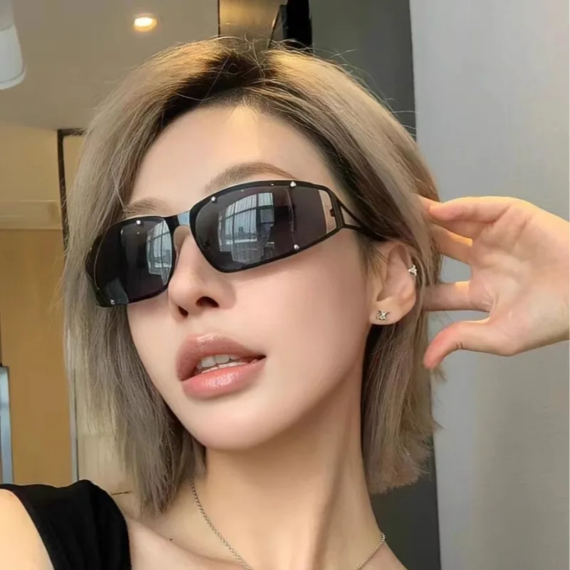 Futuristic Large Frame Sunglasses with Personalized Hollow Rivets