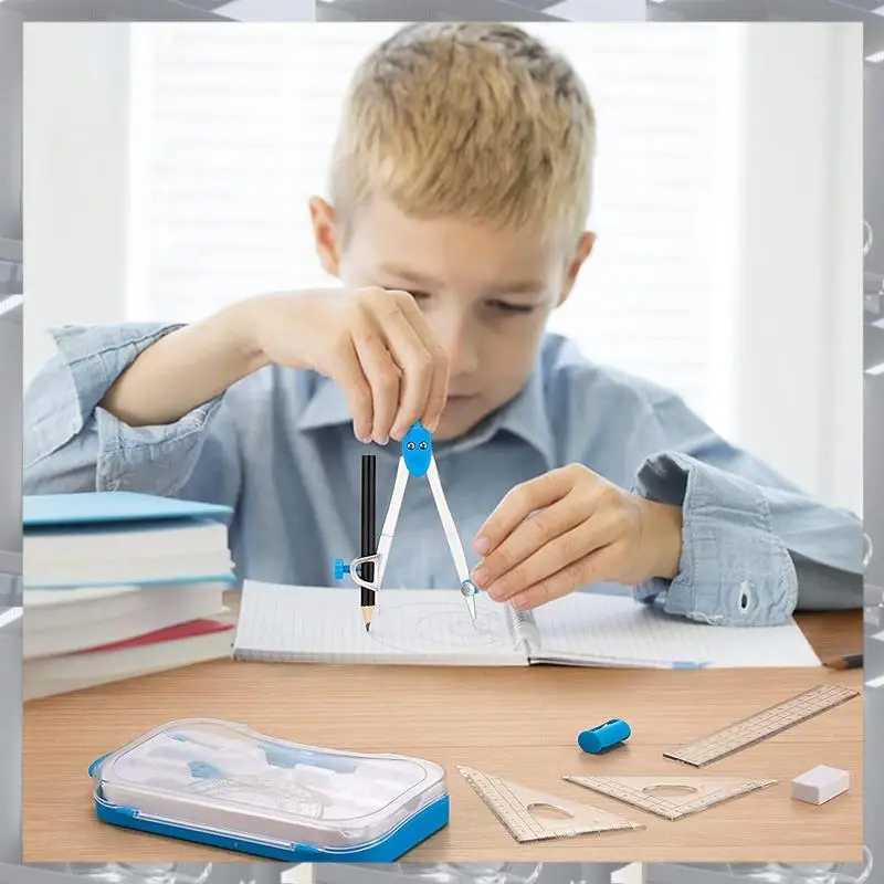 L98A-Geometry Set 10 Pcs Math Supplies Kit,Including Compass,Protractor,Ruler,Eraser,Pencil Ect,For Drawing And Measurement