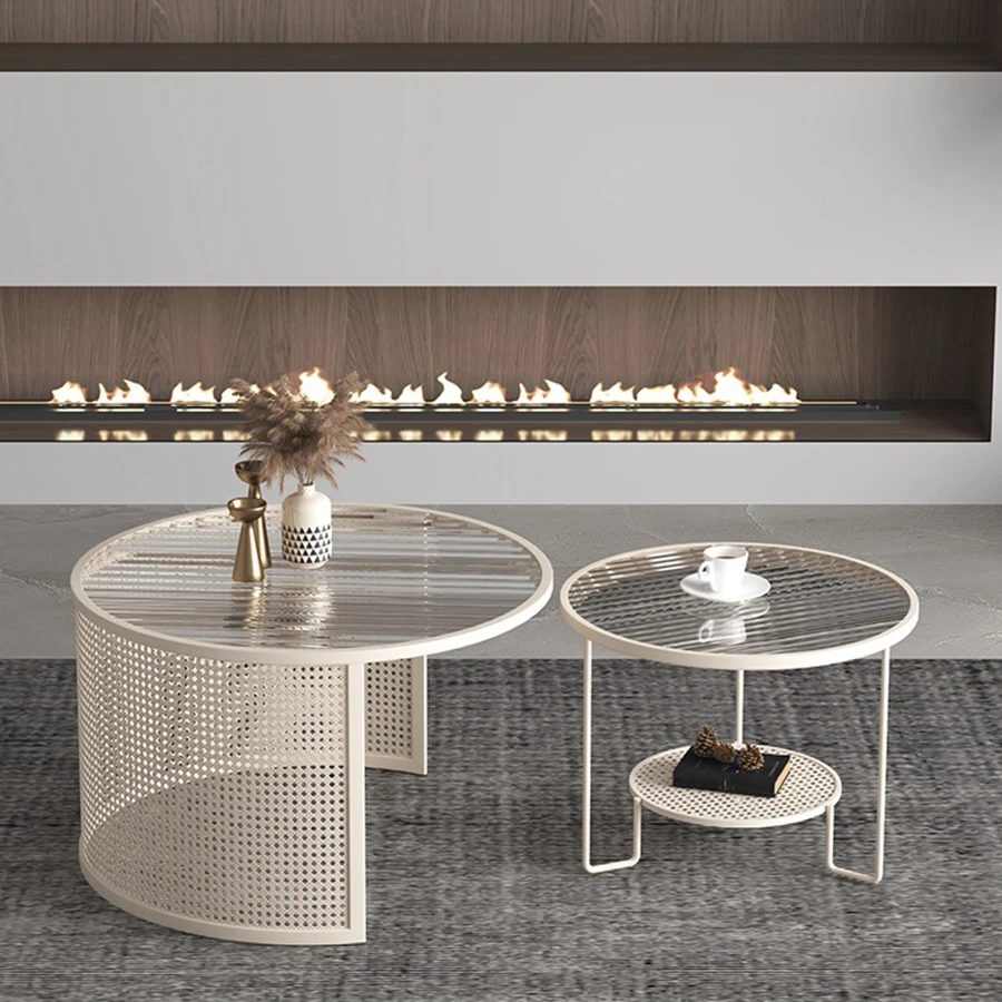 

Japanese Round Coffee Table Wood Rattan Industrial White Metal Frame Legs Coffee Table Decorations Mesa Auxiliar Household Items