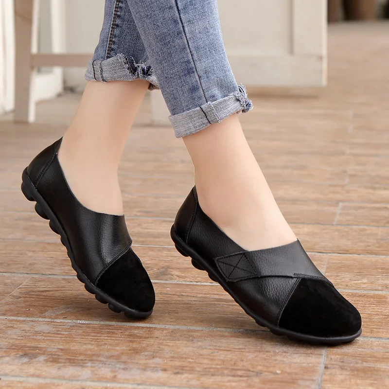 Shoes for Women Plus Size Ladies Flats Soft Genuine Leather Mocassin Boat Hook Loop Mocasines De Mujer Chaussure Femme