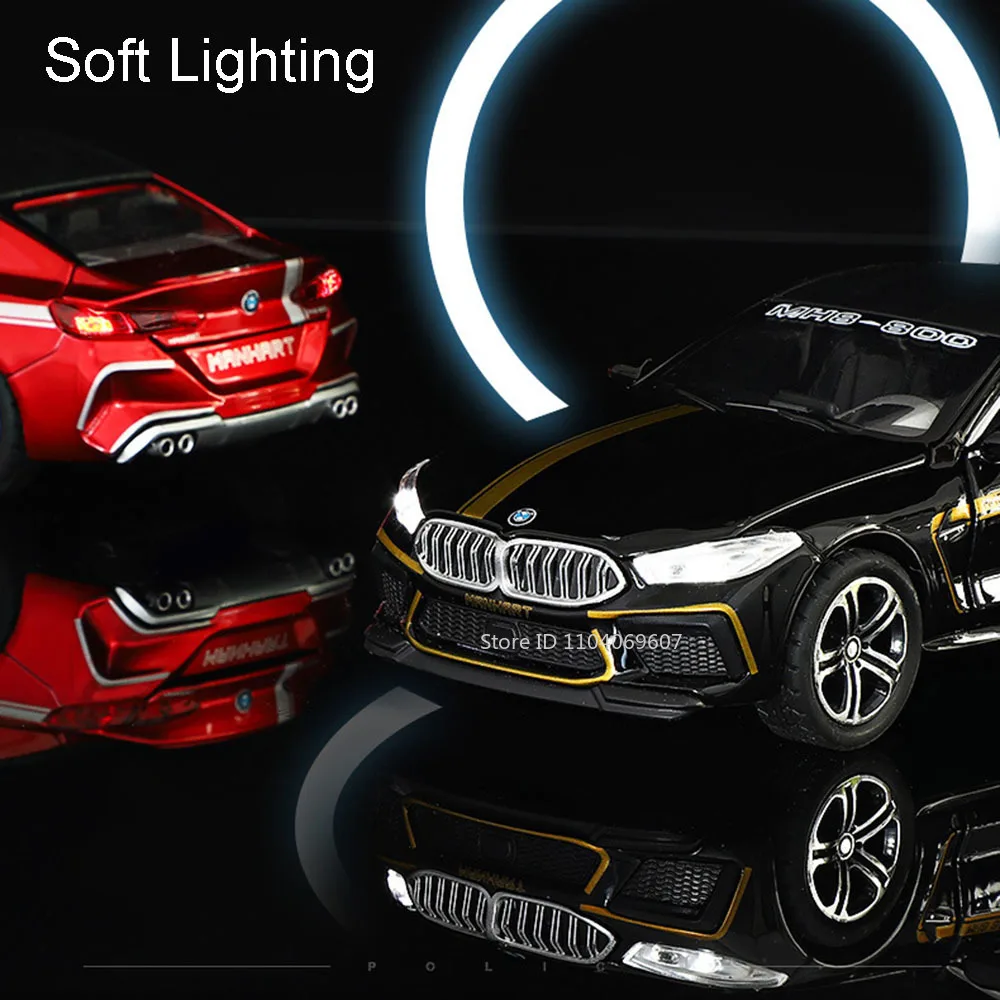 1:32 Scale BMW M8 MANHART Toy Car Model Metal Diecast Doors Opened Pull Back Simulation Vehicle Models Decoration Kids Gift Boy 3