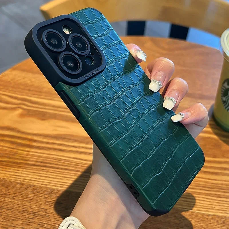 thumbnail image 1 of Para funda de teléfono iPhone 16 15 14 12 11 13 Pro 15Pro 16Pro Max mini X XS Max XR SE2 SE 2022 7 8 Plus Funda de piel de cocodrilo, 1 of 5