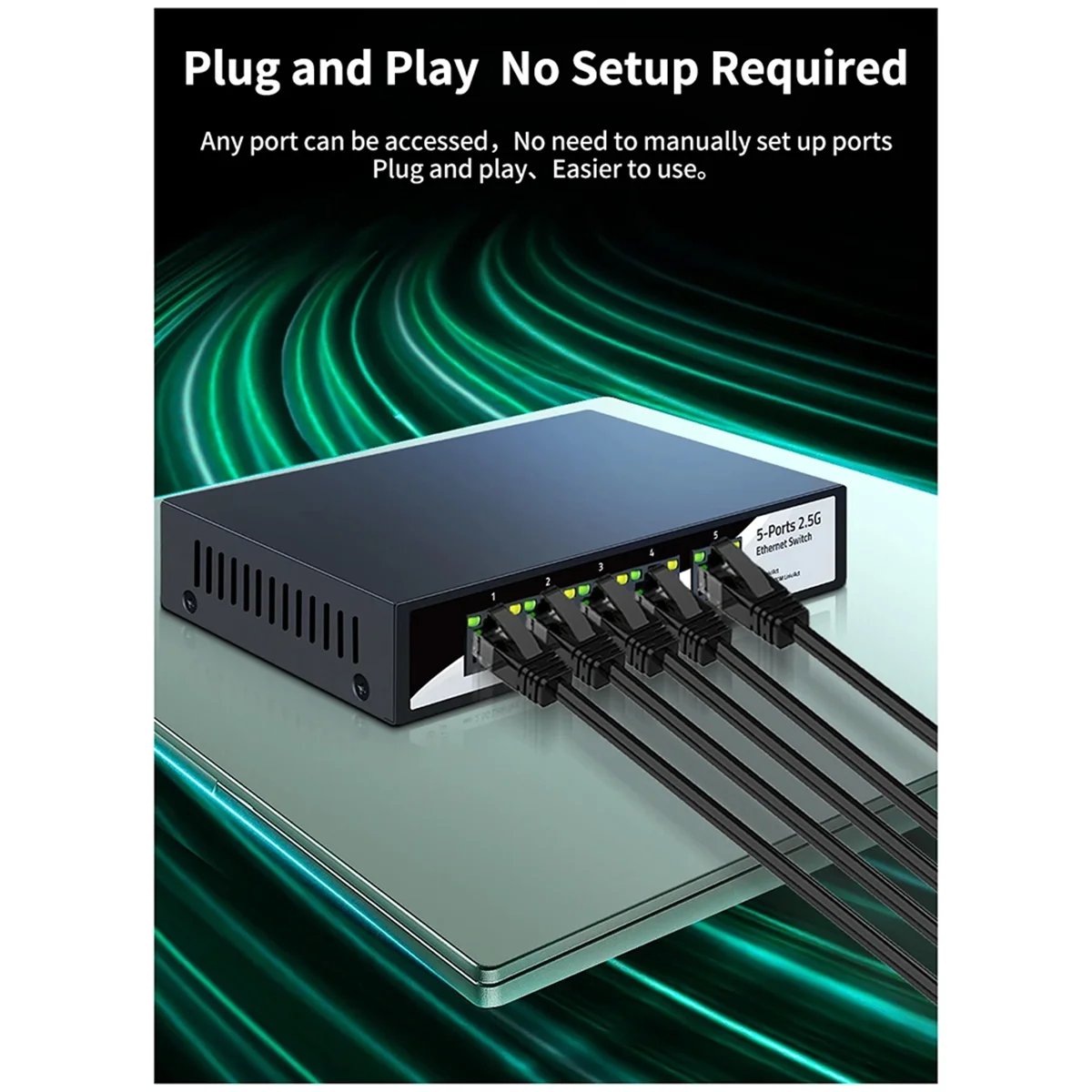 2.5GbE Ethernet Switch 5 Port 2.5G Network Switch Fanless Small Home Lab Setup Unmanaged Plug and Play EU Plug&mdash;AA56