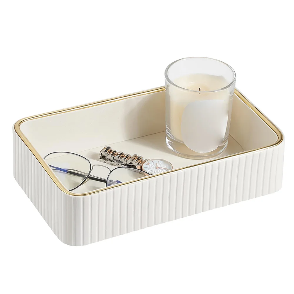 PU Leather Storage Tray Rectangular Jewellery Ring Holder Plate Multi-Function Decorative Vanity Tray for Bathroom Bedroom