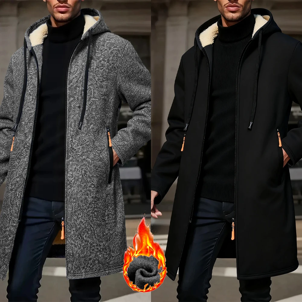 Veste d'hiver chaude pour pêcheur - Coupe-vent zippé épais avec capuche contrastée - Homme