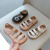 Girls Half Sandals 2024 Spring Summer Fashion New Kids Summer Shoes Leather with Metal Buckles Cut-outs Breathable Popular Soft 3