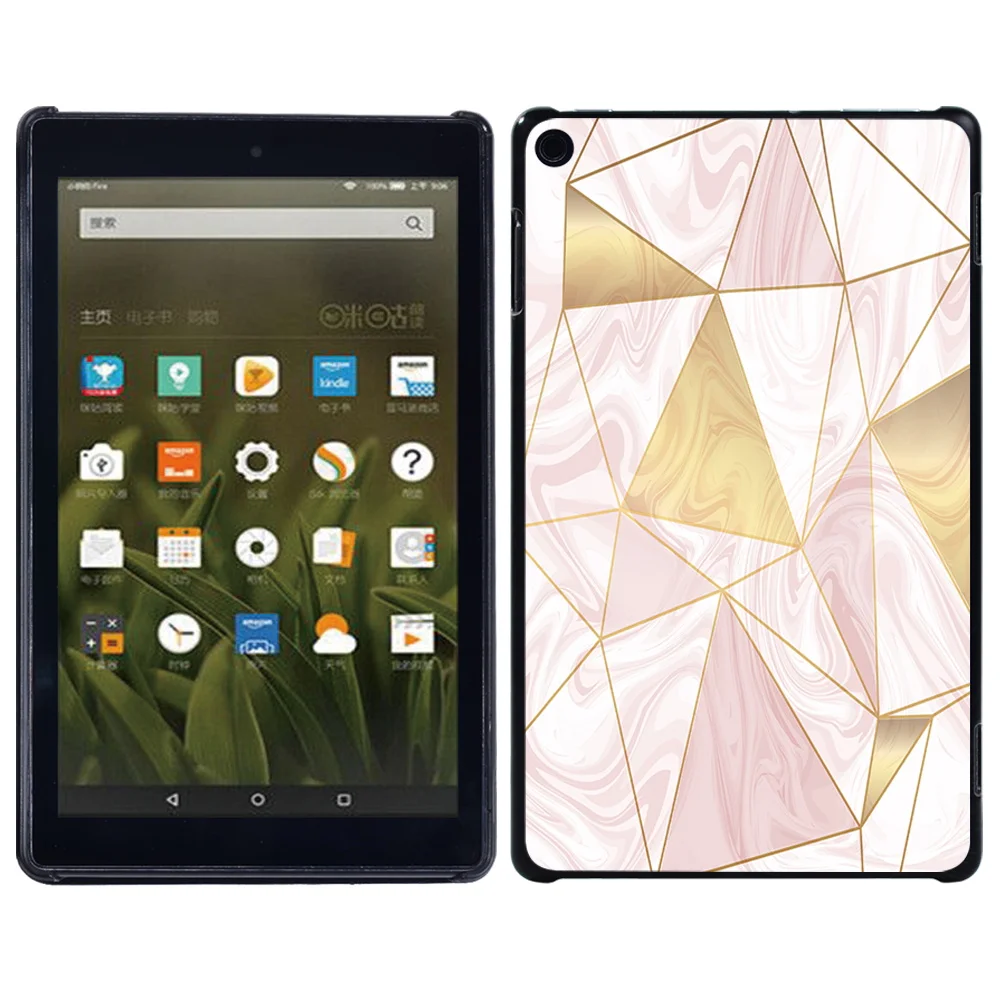Custodia tablet per Amazon Fire 7/Fire HD 8/Fire HD 8 Plus/Fire HD 10 Resistenza alla caduta Stampa Cover posteriore rigida sottile + Stilo gratuo  7