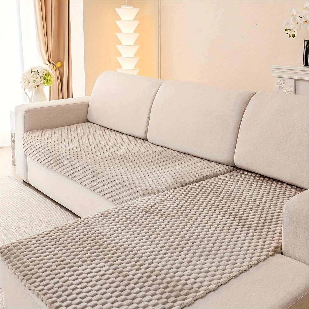2pcs/Set Honeycomb Jacquard Plush Sofa Covers for Living Room Corner Sofa Couch Seat Cover Sofa Towel 5
