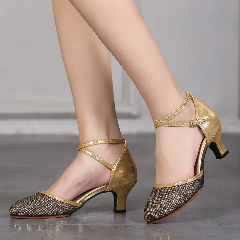 Latino salsa dance shoes women Latin Dance Shoes Glitter Closed Toe High Heels 3/5cm Ballroom Tango Dancing Shoes Woman Sandals