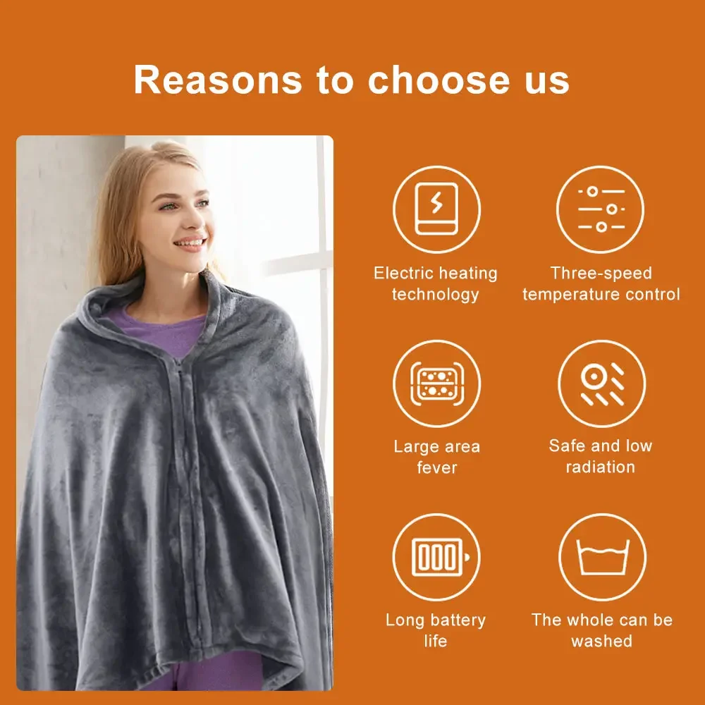 Electric Heating Blanket Winter Blanket Electric Heating Pad Heating Sleeping Mat 3 Heat Controller Coral Flannel Warm Shawl Winter Heated Blanket Cape Heating Lap Blanket Electric Heating 80*150cm