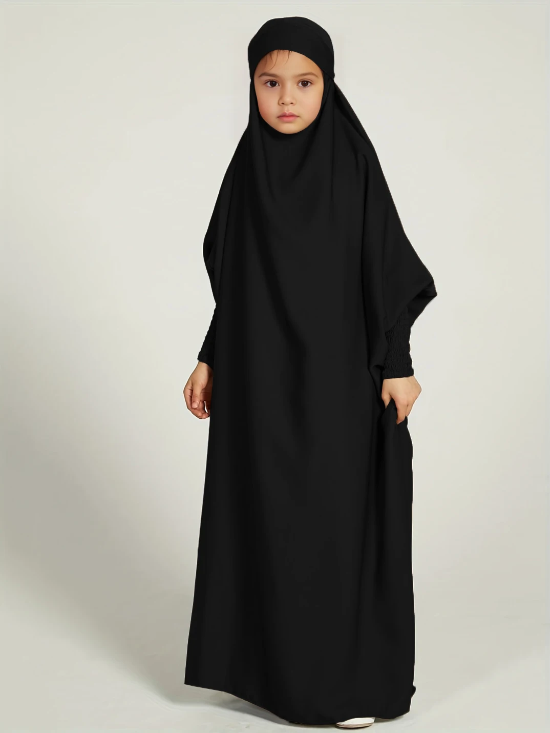 Ramadan  Muslim kids Girls Abaya Solid Long Kaftan Robe Dress Kids Clothes For Gift