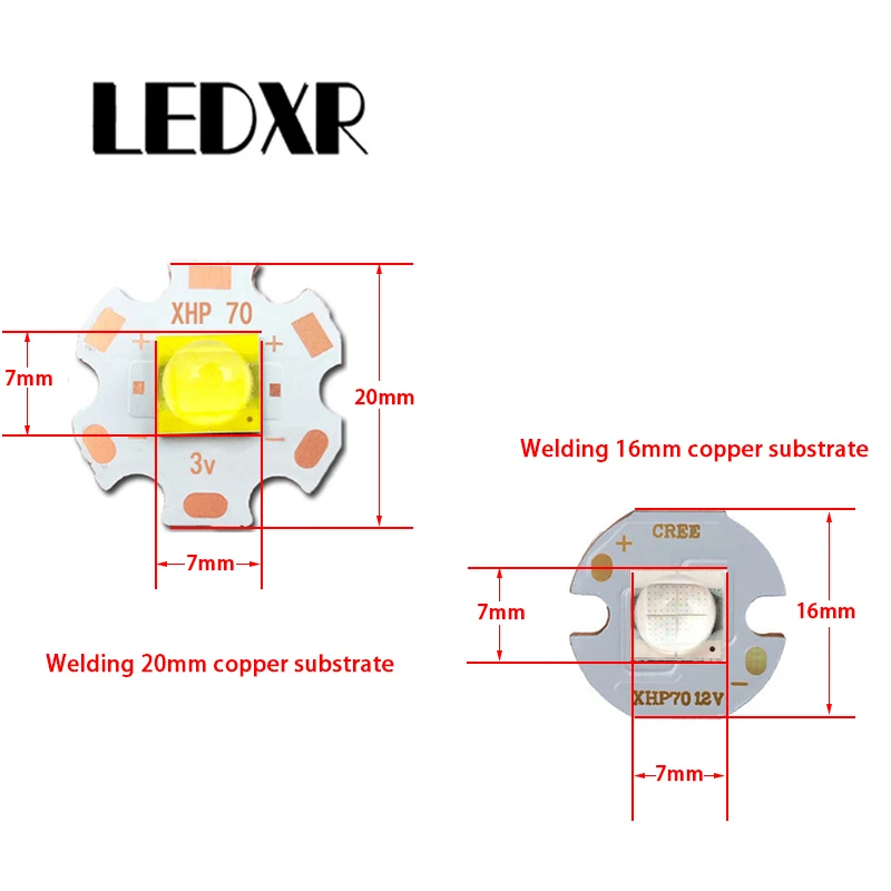 LED Flashlight XHP70 high-power 7070 ceramic 20/36W DC3V6V12V white light warm white blue light headlight searchlight maintenace