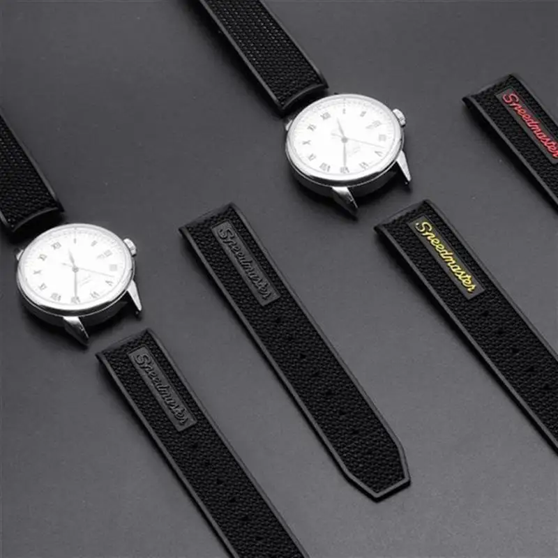 SCHIK Rubber Watchband For Omega Speedmaster 20mm 22mm Watch Strap Stainless Steel Deployment Buckle