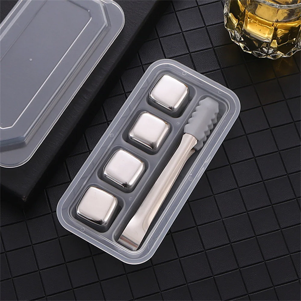 4Pcs Stainless Steel Ice Cubes Set Reusable Chilling Stones for Whiskey Wine Wine Cooling Cube Chilling Rock Party Bar Tool