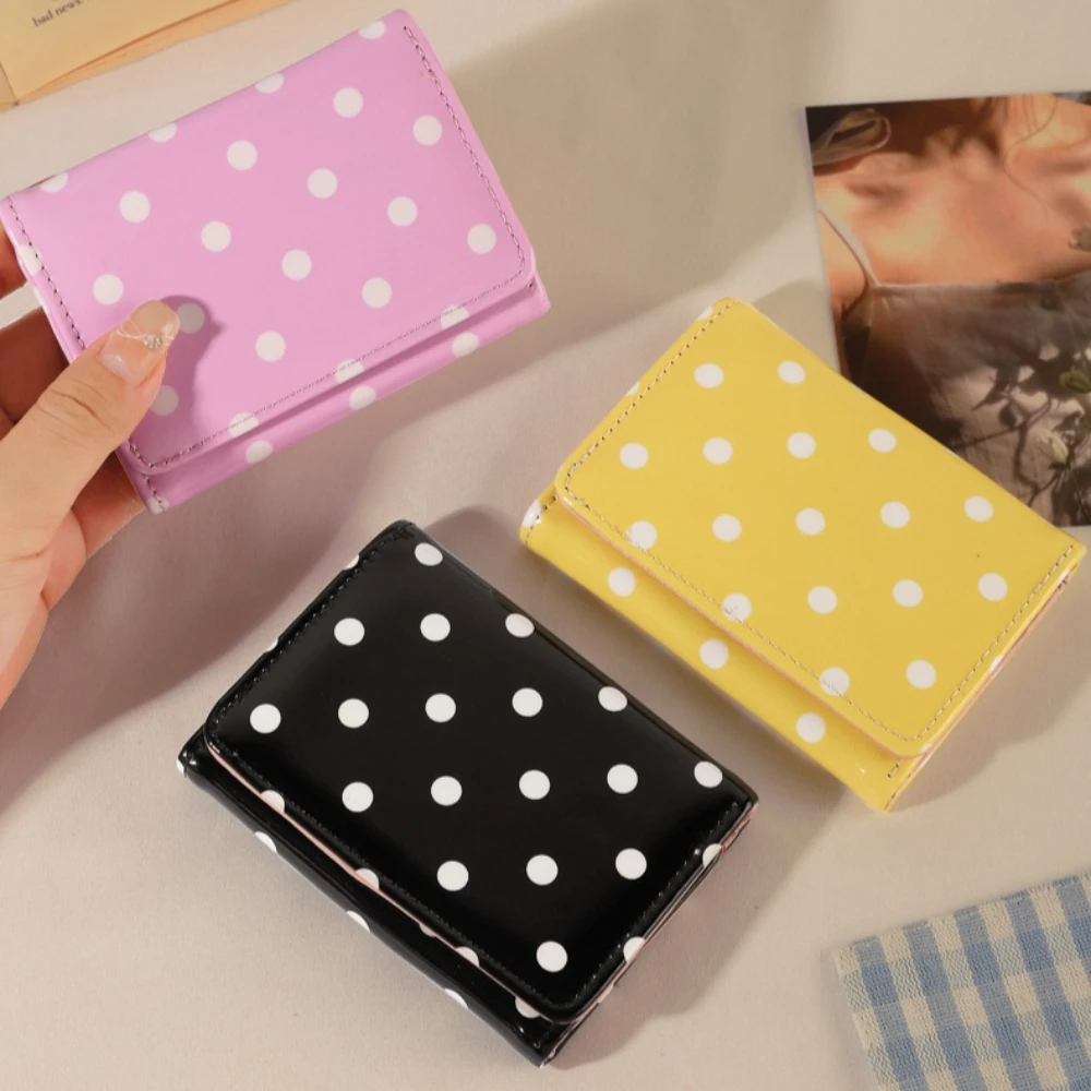 Fashion Wallets Girls Cute Dot Small Wallet Card Holder Fashion Three Fold Purse for Women Student Simple PU Leather Wallet