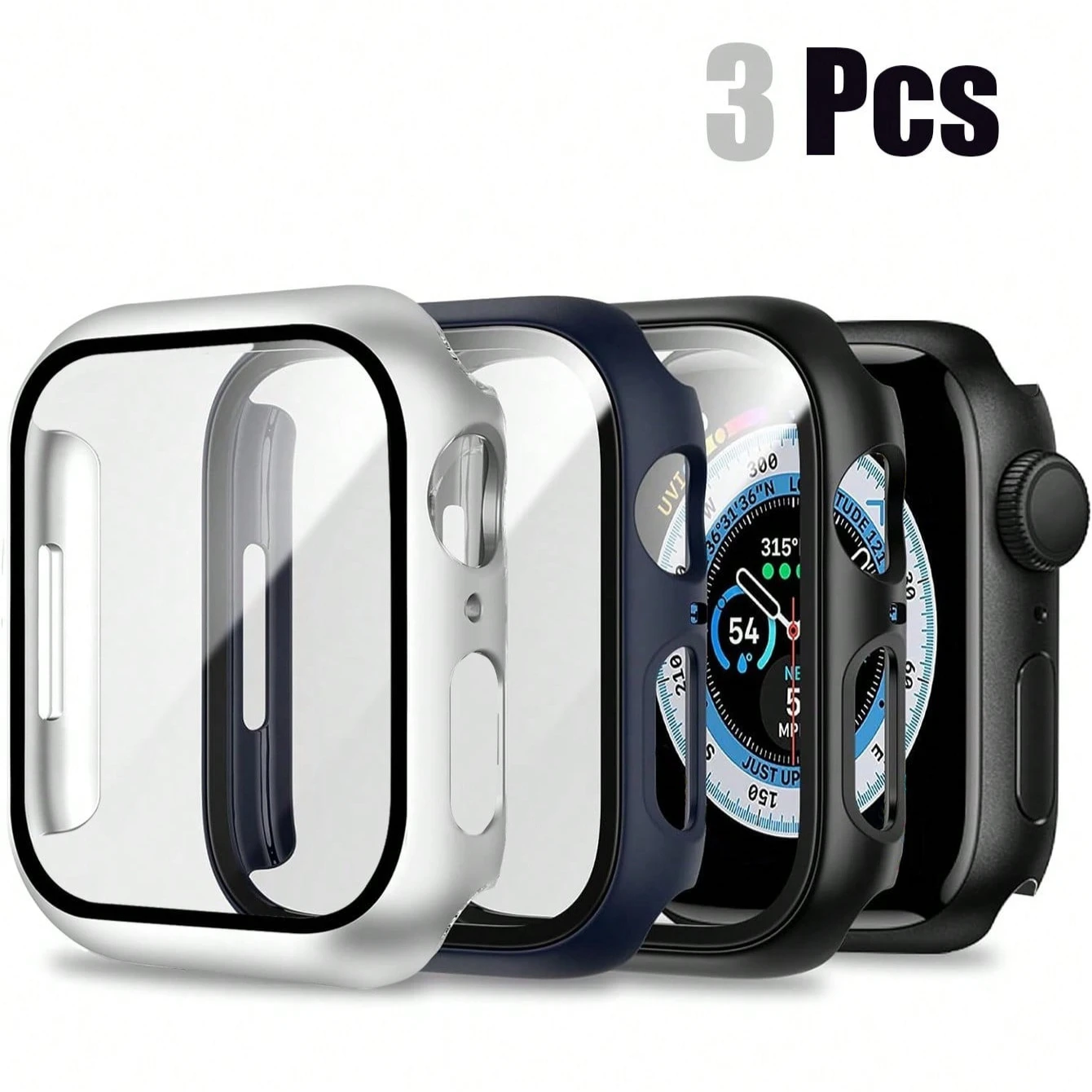 Premium 3-Piece Scratch-Resistant Full-Coverage Protective Watch Case with Glass