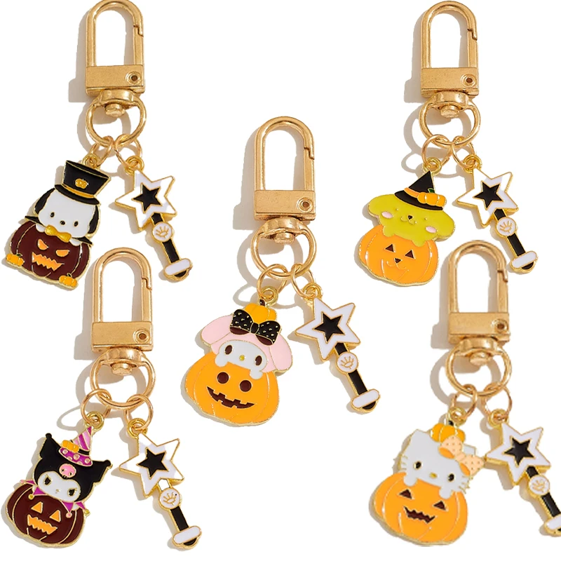 

Sanrio Kuromi Hello Kitty Cinnamoroll Pompompurin Kawaii Cartoon Keychain Halloween Gift Pumpkin Jewelry Couple Collarbone Chain