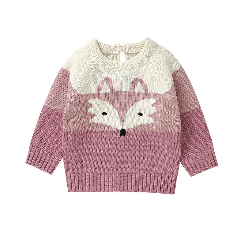 Baby Knit Sweaters Cute Long Sleeve Contrast Color Fox Print Pullover Tops Toddler Sweatshirts