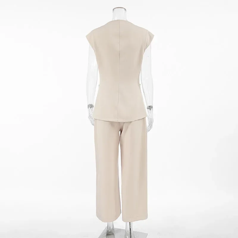 Elegant Waistcoat Pants Set For Women 2 Pieces Single Breasted Tank Wide Leg Trousers 2025 Spring Summer Lady Commute Outfits