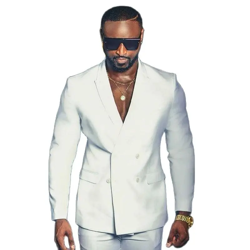 

2 Pieces White Men Suit Tailor Made Slim Fit Business Male Suits New Design Groomsmen Formal Wear (Blazer+Pants)