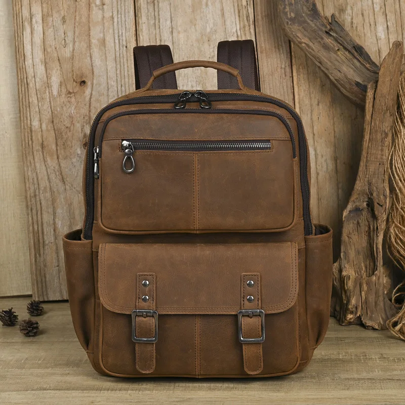 Vintage Crazy Horse Leather Backpack Casual Daypack