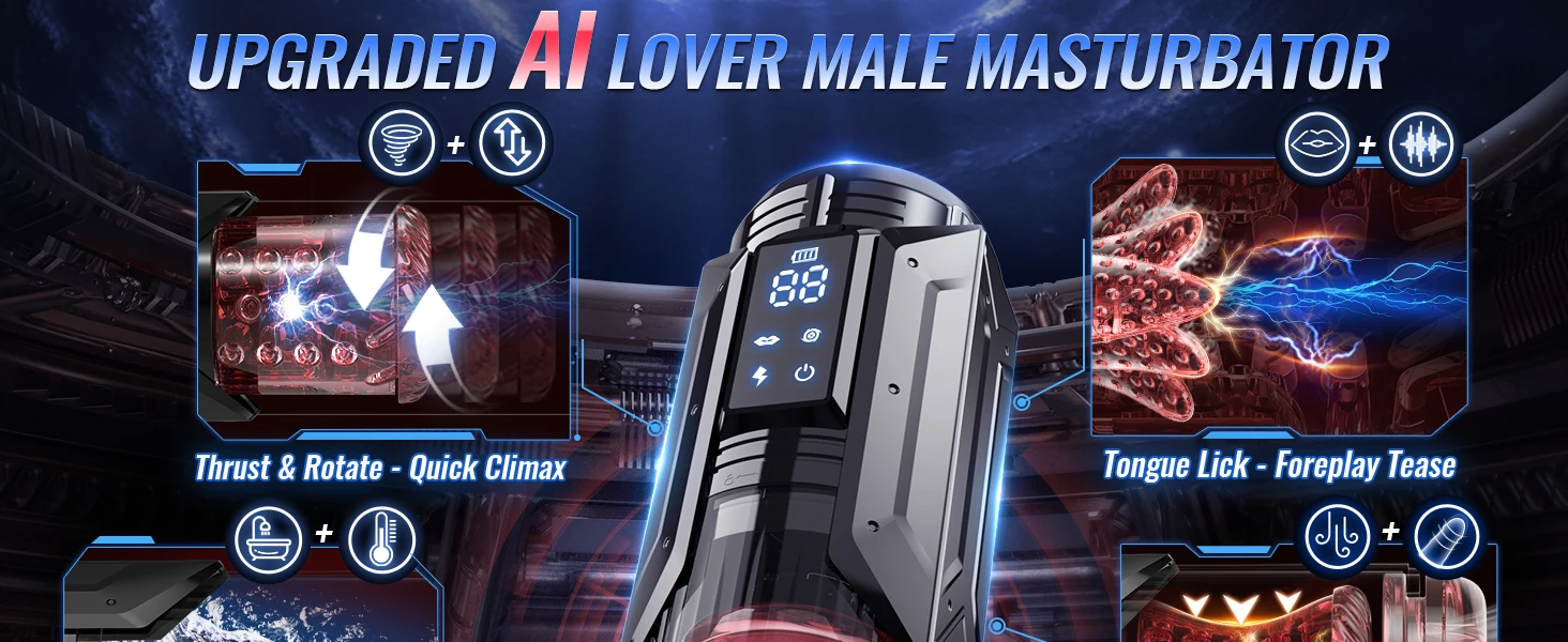 HeartCaptor Electric Male Masturbator Cup with 7 Modes LED Display Rechargeable Silicone Stroker - Details 1