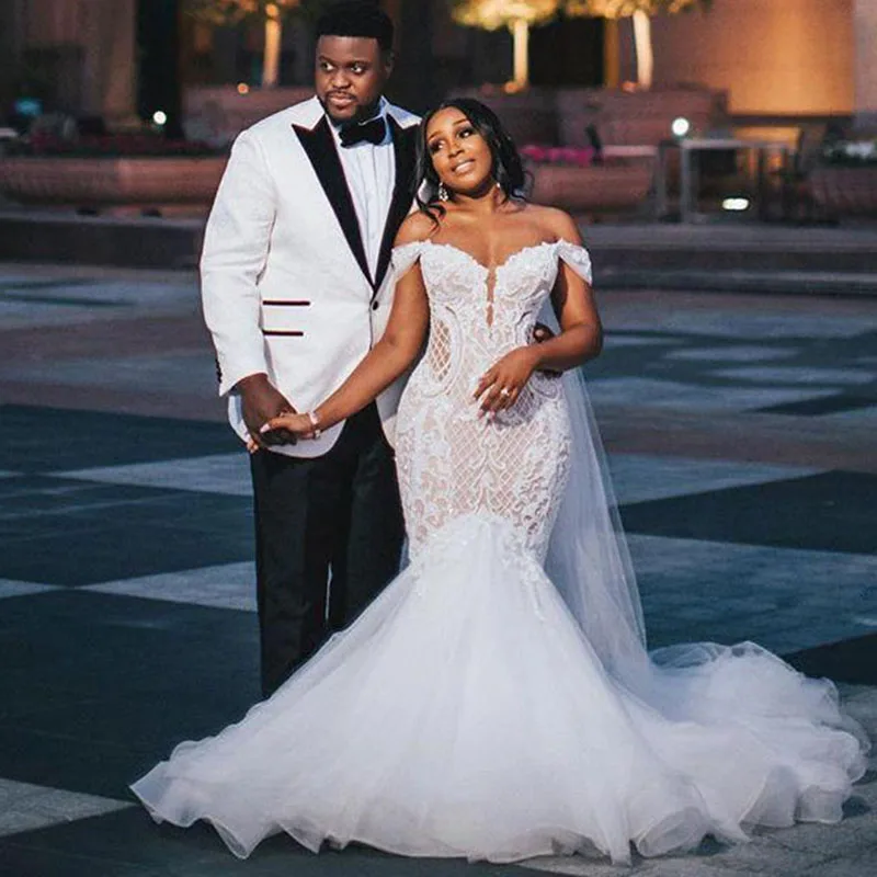 

Luxury Lace Applique Mermaid Wedding Dress Off The Shoulder Sexy Sweetheart Wedding Gowns Zipper Country Boho Bride Dress