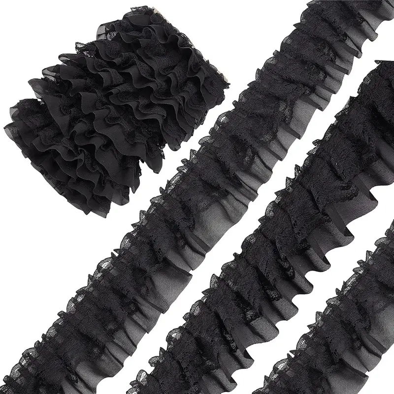 2 Yards Black White Pink Fold Wave Embroidery Lace Fabric Trim DIY Clothing Daily Home Decoration Accessory 5CM Wide - Image 4