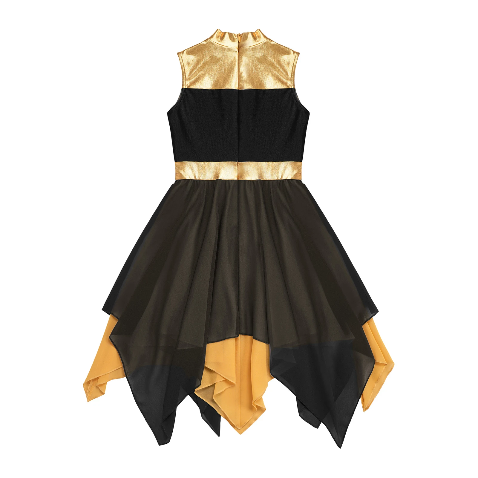 Girls Liturgical Praise Dance Dress Color Block Metallic Cross