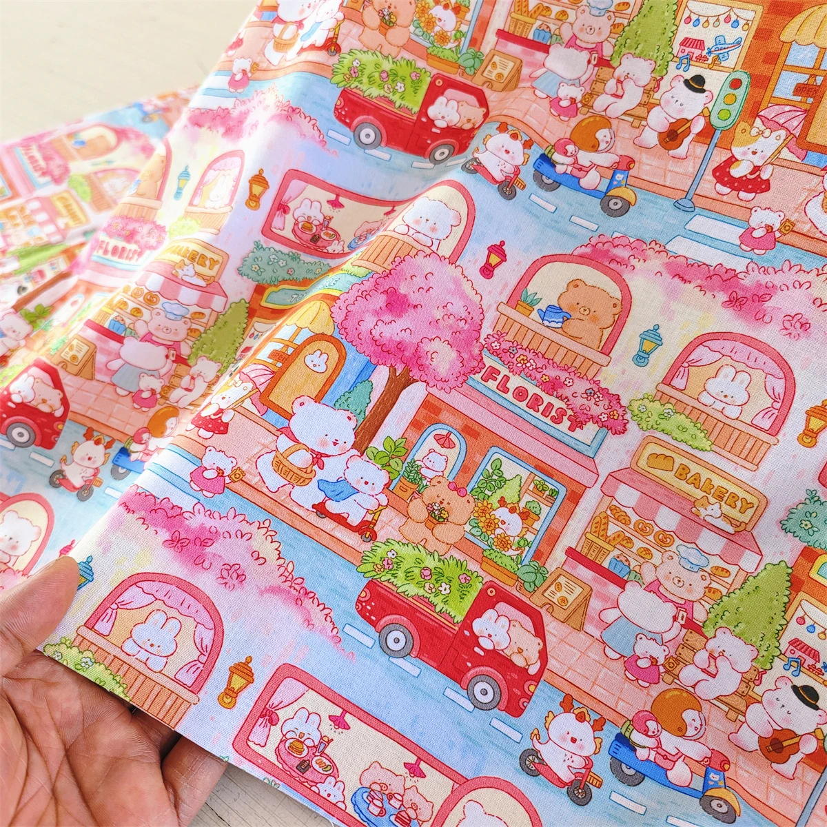 Cartoon Cute Panda Playground Illustration Cotton Fabric for DIY Patchwork & Quilting - 20 Pieces
