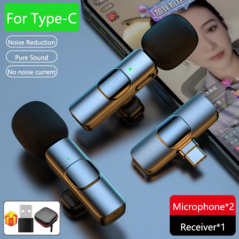 Wireless Lavalier Microphone Noise Reduction Auto-Pairing for iPhone iPad Android PC for Recording YouTube Live Vlog Interview headset with mic Microphones