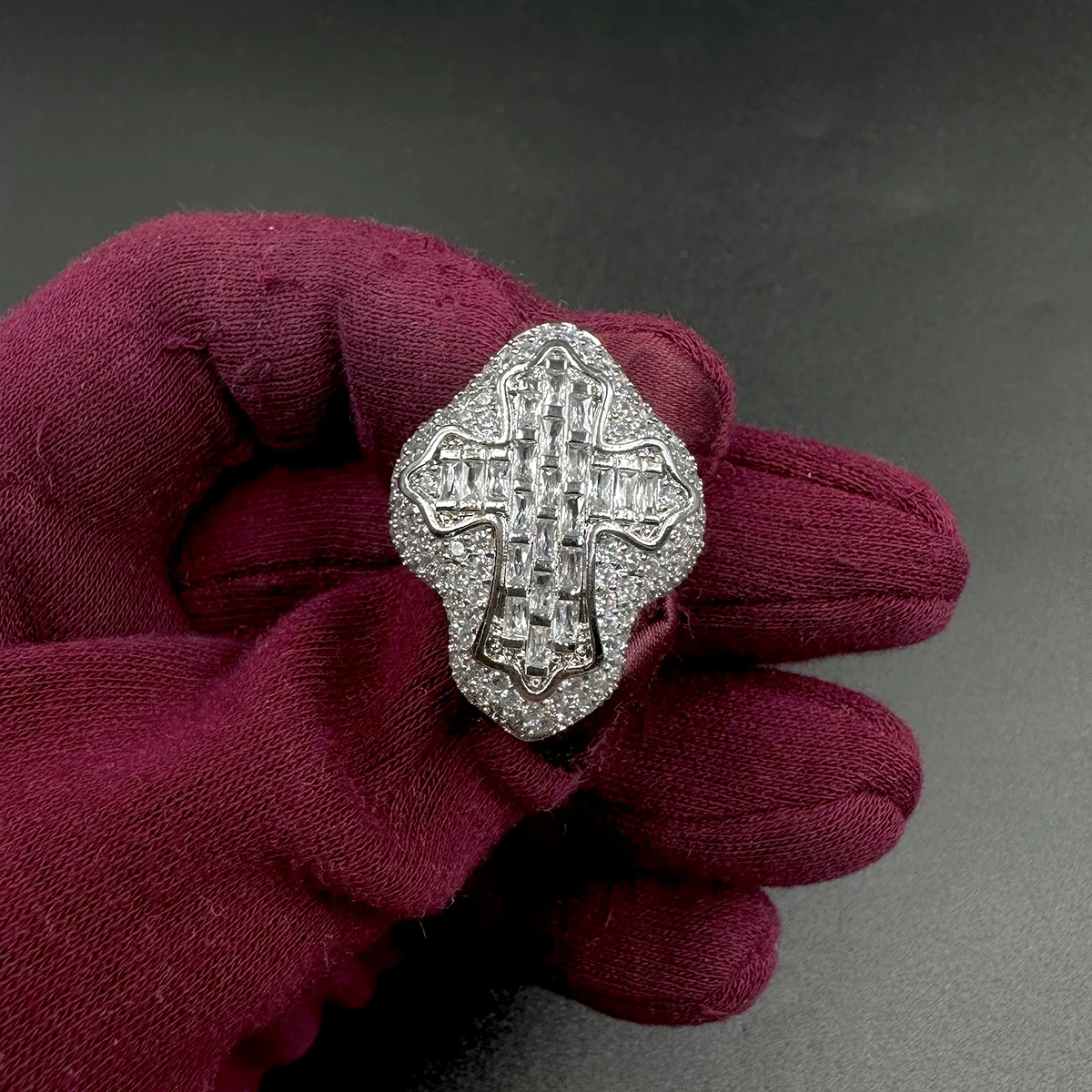 Aokaishen Cross Finger Ring Full Iced Out Zircon Prong Cubic Zirconia Fashion Luxulry Women Hip Hop Jewelry 6