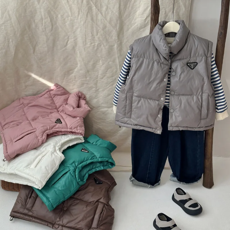 Winter Kids Vests Waistcoats Thicken Cotton Children's Vest Korean Boys Girls' Cotton Vest Outdoor Windpfoof Warm Coat