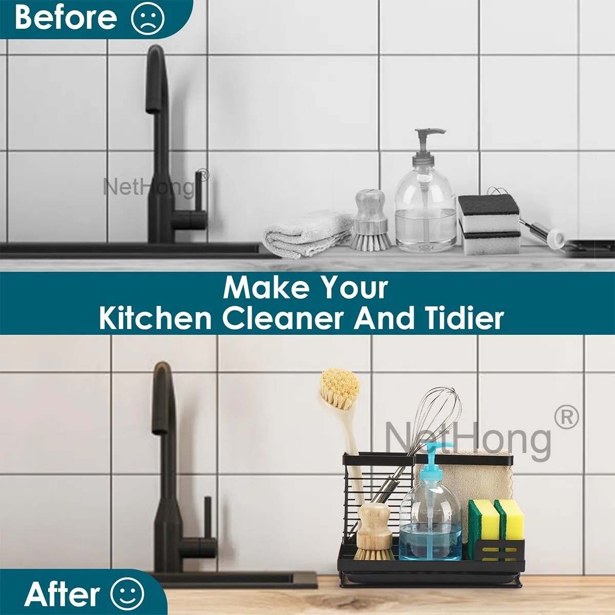 Kitchen Sponge Holder, Dishwashing Brush Rag Rack, Storage Rack Above The Sink~: 3 - 5 Days Free Delivery Only UK