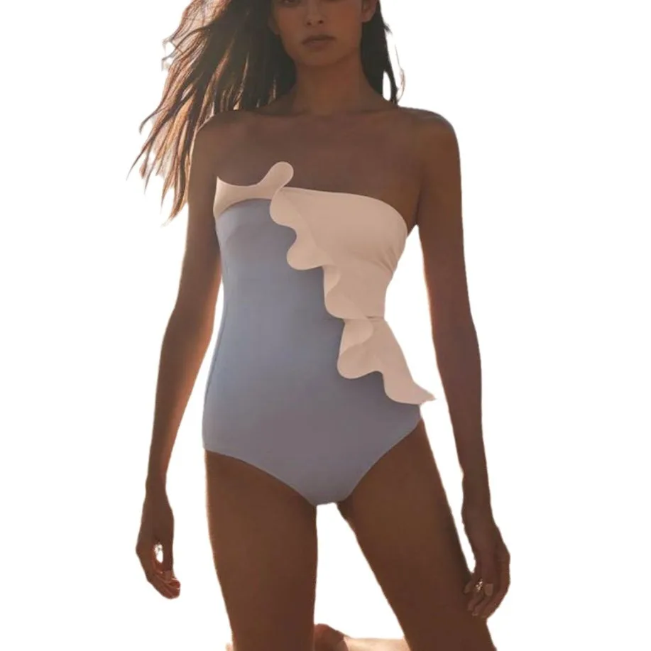 One-Piece Swimsuit High-end Flesh-covering and Slimming Ruffled Swimwear High Waist Bikini