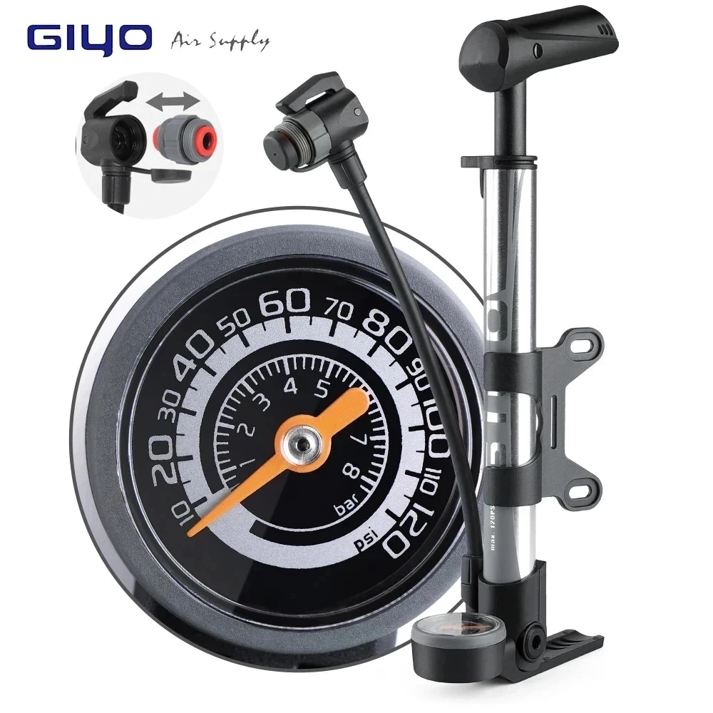 Напольный велосипедный насос Giyo 120PSI Presta Schrader с двойным клапаном компактный