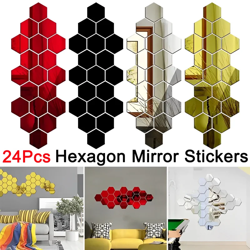 246PCSDIY3DMirrorWallStickerHexagonHomeDecorMirrorDecor