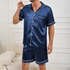 Men Satin Short Sleeve Pajama Set Summer Sleepwear for Man Button-Down Shirt & Elastic Waist Shorts Pajamas Home Clothes 2 Piece 1